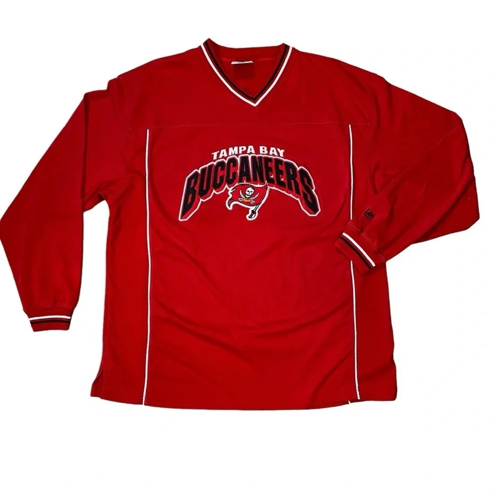 VINTAGE Tampa Bay Buccaneers Sweatshirt Mens XL Red V Neck NFL Football - Picture 1 of 12